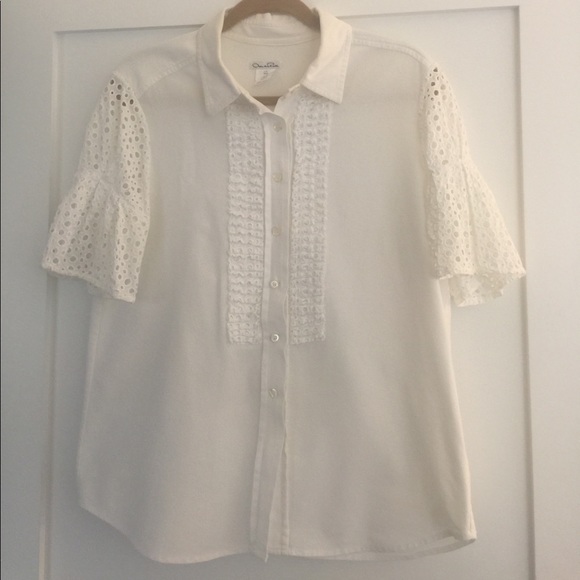 Top Oscar De La Renta Summer 18 - Maille Côtelée Navy Et Blanc - Taille XS S M - Neuf Étiquettes