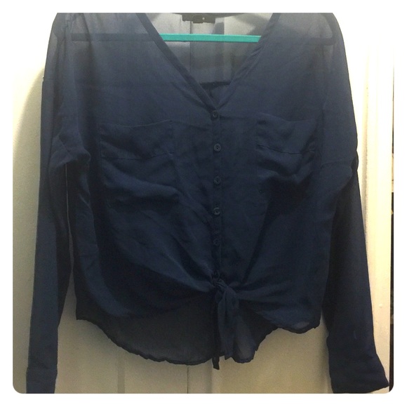 Navy blue sheer button up - Picture 1 of 1