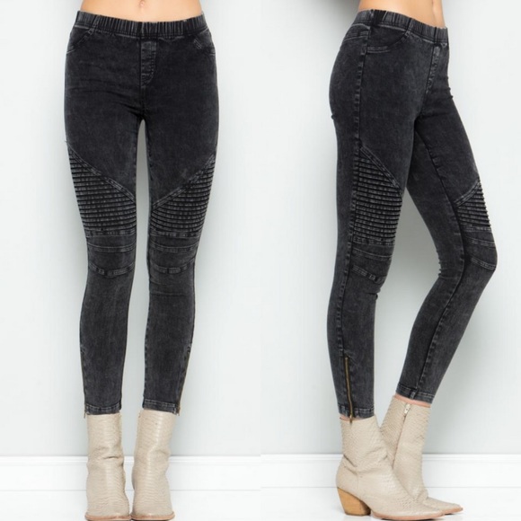 Comme Pants - ‼️LAST ONE‼️Acid Washed Moto Legging