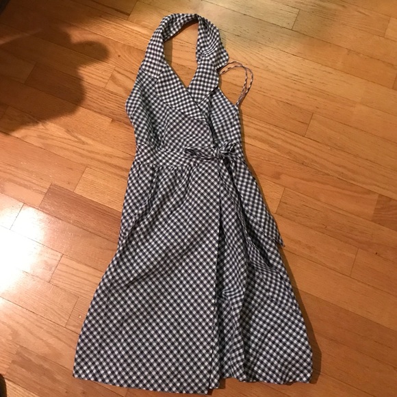 Tibi navy and white checkered halter dress