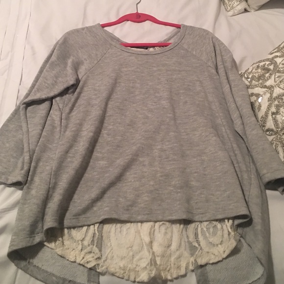 Grey sweater with see through lace back