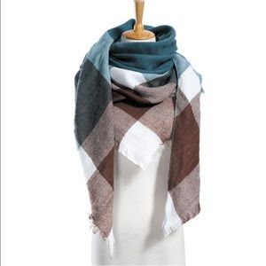 Teal White Brown Blanket Scarf