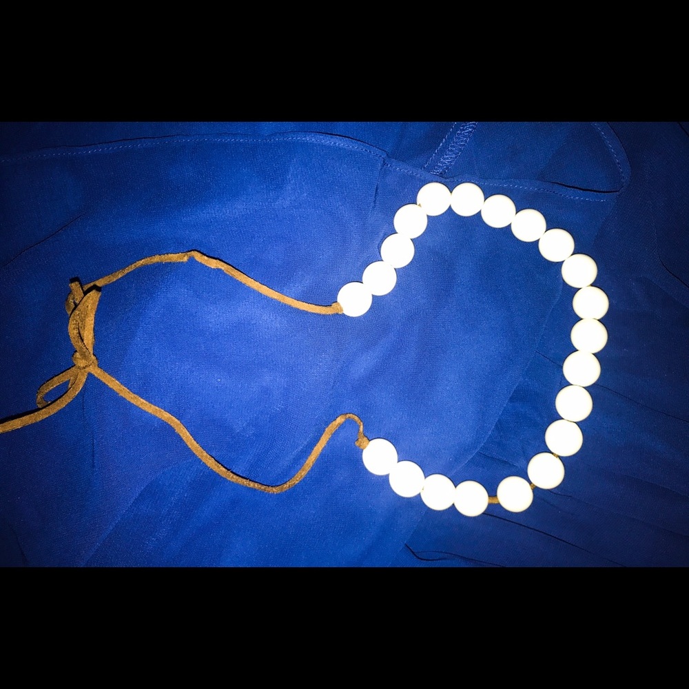 ⭐️ White pearl ball necklace with brown tie