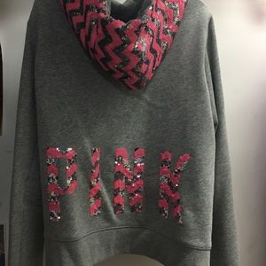 Pink- grey bedazzled hoodie