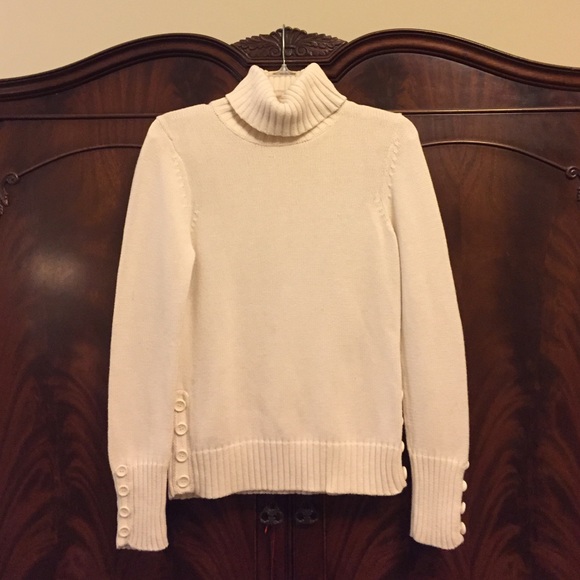 LOFT Cream Turtleneck Sweater with Button Detail - Picture 5 of 8