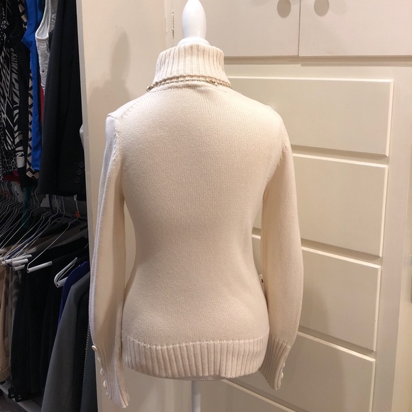 LOFT Cream Turtleneck Sweater with Button Detail - Picture 4 of 8
