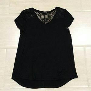 Black tee with lace insets