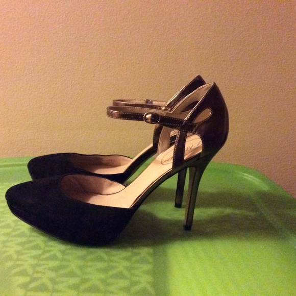 Black suede and bronze leather heel size 10