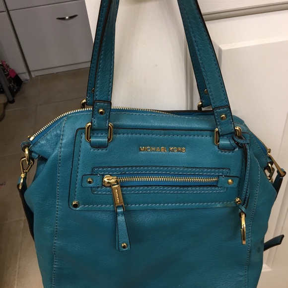 Michael Kors tile blue satchel