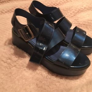 90s Metallic Blue Platform Sandles