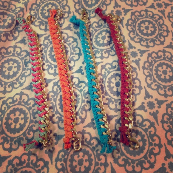 Women's fabric and gold bracelets
