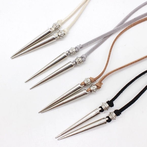 Brown Long Spike Rope Choker Necklace - Picture 2 of 2