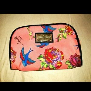 New Betsey Johnson Zip Cosmetic Rose, Bird/Sparrow