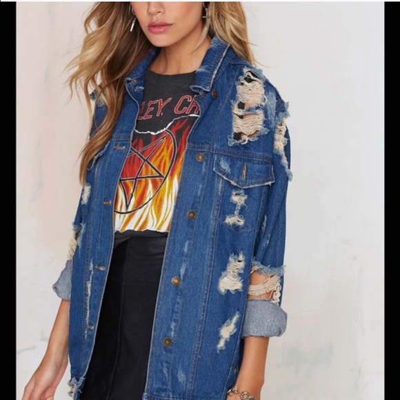 🎉2x HOST PICK🎉 Holed Out Denim Jacket Signatue 8 - Picture 2 of 5