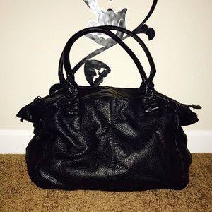 Black faux leather overnight bag