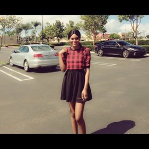 skater dress plus a red sweater top