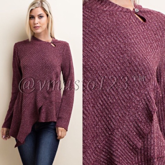 ‼️1 HOUR SALE‼️ RIBBED ASYMMETRICAL TOP W/ RUFFLES - Picture 2 of 4