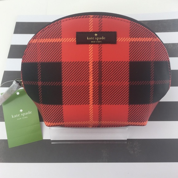 Kate spade Kerri makeup 💄 cosmetic bag red Plaid - Picture 2 of 7