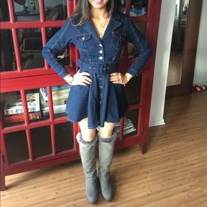 Grey knee high boots-faux far trim (MOVING SALE)