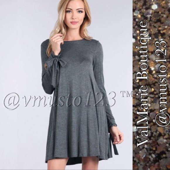 PREMIUM BOW TIE LONG SLEEVES SWING DRESS - Picture 2 of 3