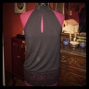 Guess jeans Black keyhole cut collared tunic