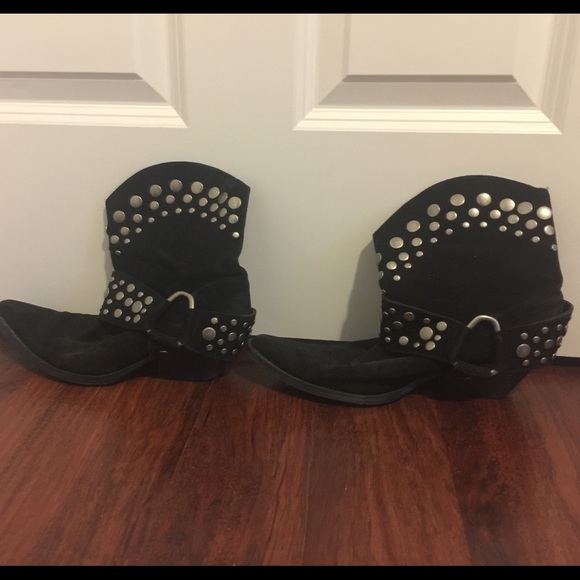 Studded harness suede ankle boots