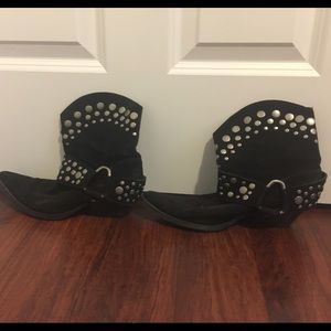 Studded harness suede ankle boots