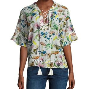 Tryb Printed Cotton Lace Up Shirt