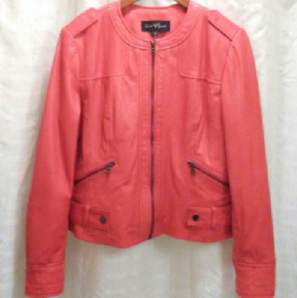 Velvet heart collarless leather jacket