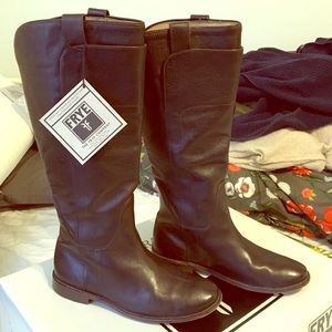 Frye Paige Tall Riding Boot in Dark Brown Calf