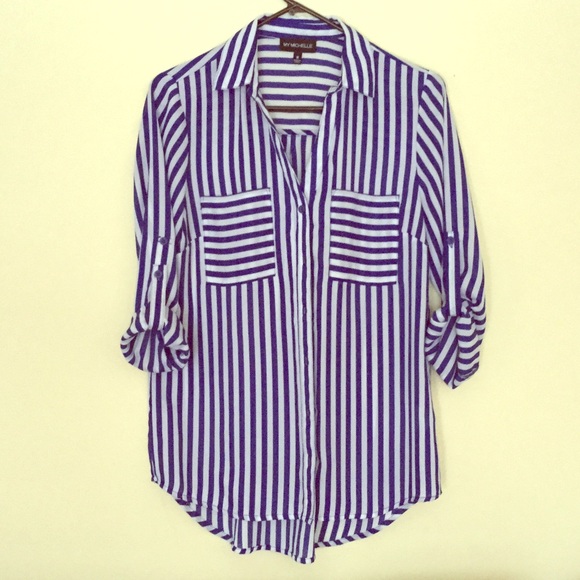 Sheer Stripped button down blouse