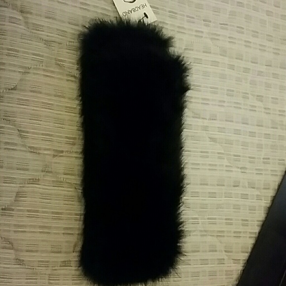Brooks Brothers Black Faux Fur Headband/Scarf