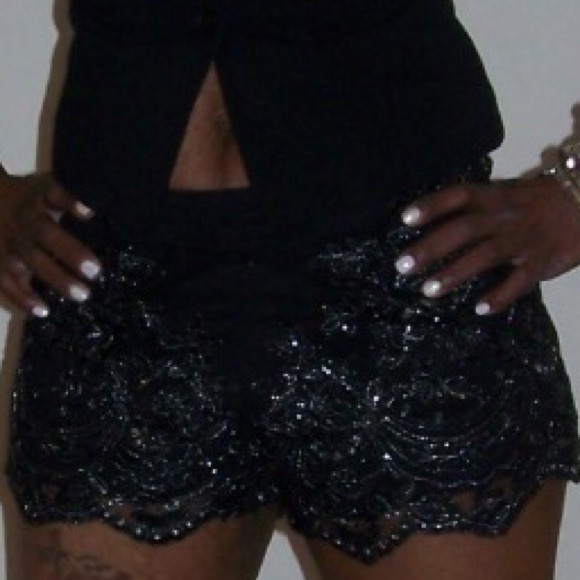 Black lace/sequin shorts - Picture 1 of 2