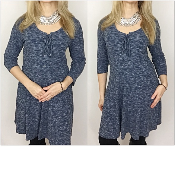 Lace Up Marled Tunic Slip Dress M - Picture 2 of 5