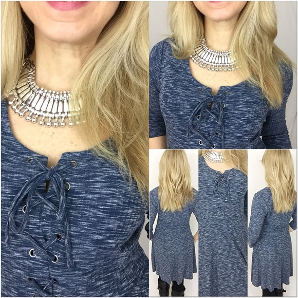 Lace Up Marled Tunic Slip Dress M - Picture 4 of 5