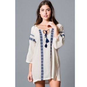 Embroider Detail Tassel Tie Dress