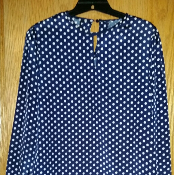 A Blue/w White dots silky long Sleeve Dress Shirt - Picture 2 of 3
