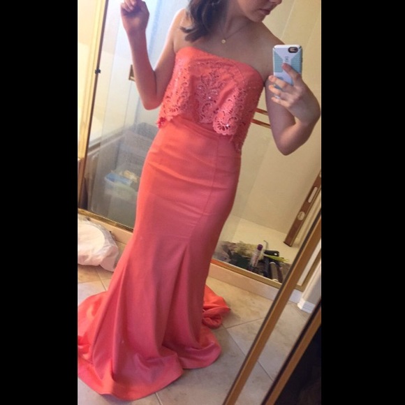 Coral mermaid prom dress