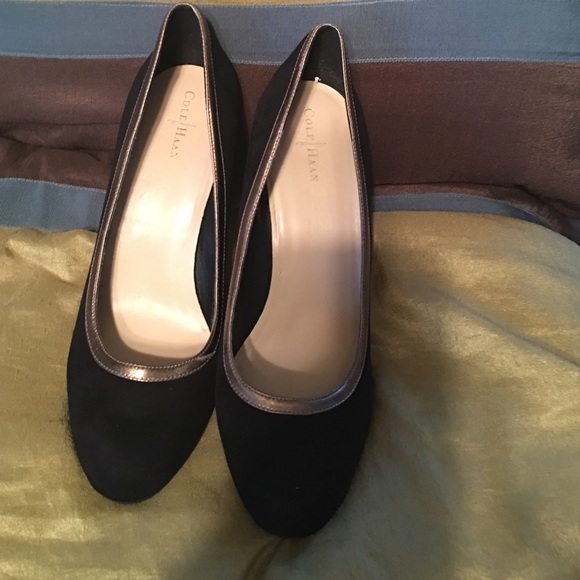 Cole Haan black faux suede pumps.