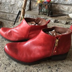 Red leather booties