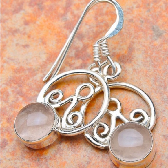 Rose Quartz Sterling Silver Earrings 1 1/4 inch