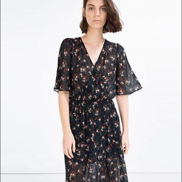 Zara Floral Long Crossover Dress