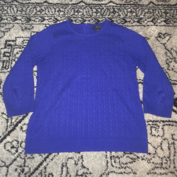 The Limited 3/4 Sleeve Cable Knit Sweater Blue