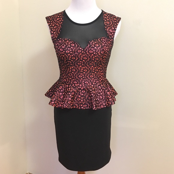 🎉Pink Black and Mesh Peplum Party Dress🎉