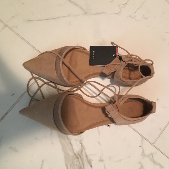 Zara lace up flat sandals in nude