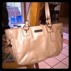 Tan Metallic Coach Handbag