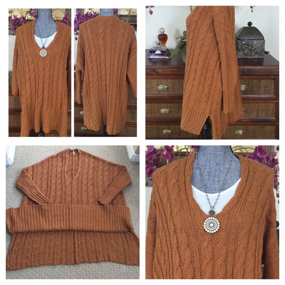 🆕Free People Rust Easy Cable V Neck Sweater. NWOT - Picture 4 of 4
