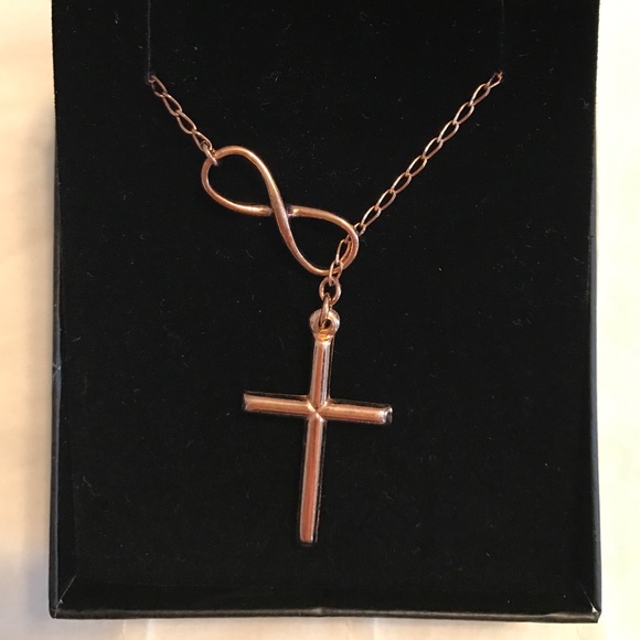 Rose gold cross infinity necklace