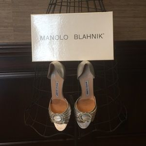 Like new authentic Manolo Blahnik silver shoe