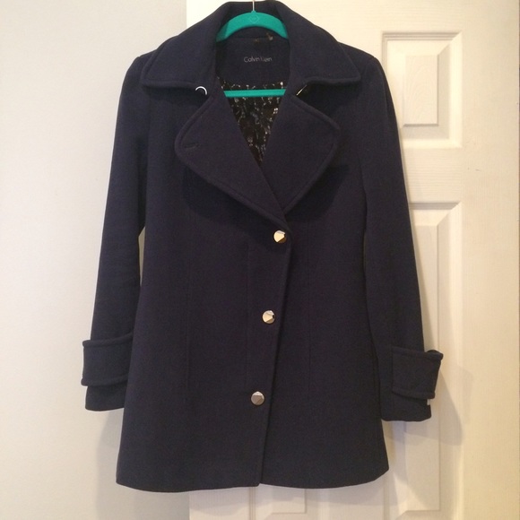 Asymmetrical navy blue peacoat